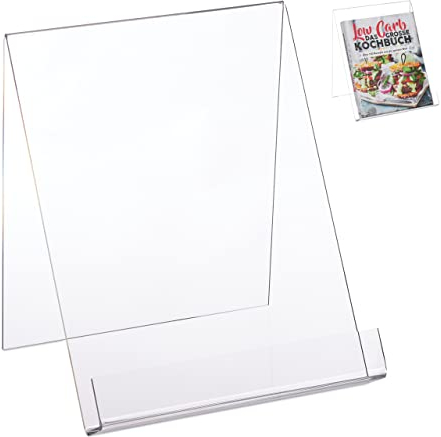 10 x Buchaufsteller A4, Acryl Buchständer für große Bücher, stabil, Leseständer HxBxT 24 x 21 x 19 cm, durchsichtig
