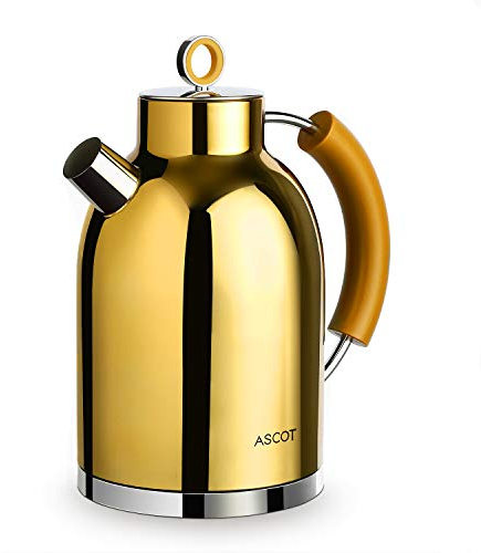 ASCOT Electric Kettle, Stainless Steel Electric Tea Kettle Gifts for Men/Women/Family 1.5L 2200W Retro Tea Heater & Hot Water Boiler, Auto Shut-Off and Boil-Dry Protection (Gold)