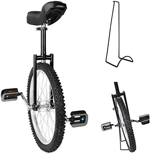 RZiioo 16/18/20/24Wheel Trainer Einrad Höhe Höhenverstellbar Skidproof Mountain Tire Balance Radsportübung, mit Einradständer, Rad Einrad,Schwarz,20inch