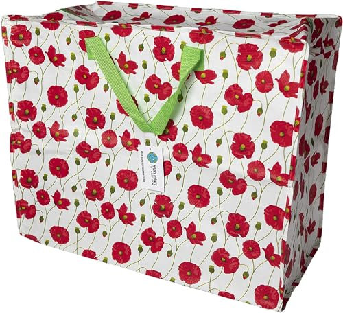 Happy Planet Giftshop Große Jumbo-Aufbewahrungstasche mit Reißverschluss 58 x 47 x 30 cm 80 l (Mohnblumen-Design) (Einzeln - Multipacks erhältlich)