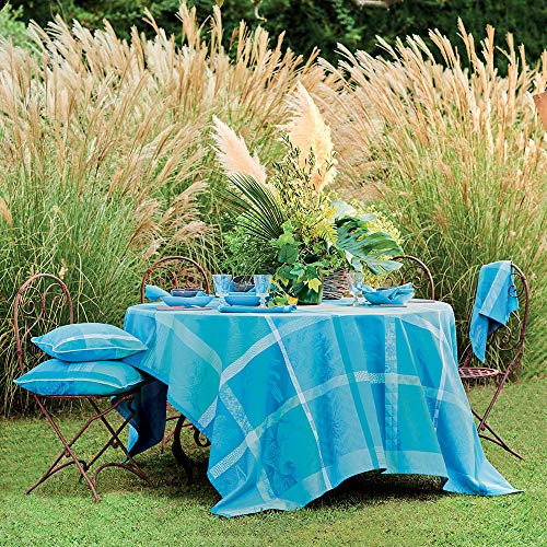 Garnier Thiebaut 39777 Mille Gardenias Lagon rund Tischdecke, Beschichtete Baumwolle, lagunenfarben