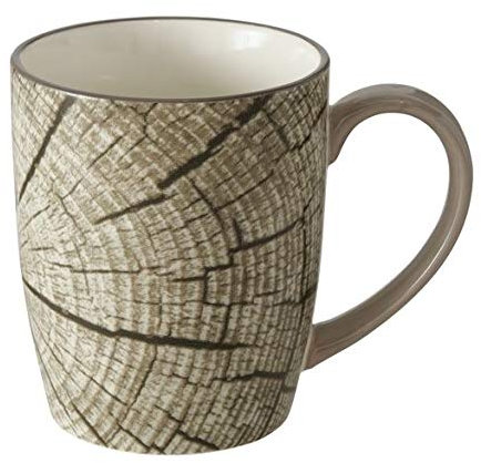 KAFFEETASSE Baum Jahresringe LEBEN creme braun 330ml Steingut 10x9cm BIRKE BAUM Wald Baumscheibe Tasse Becher Kaffeepott Birkentasse