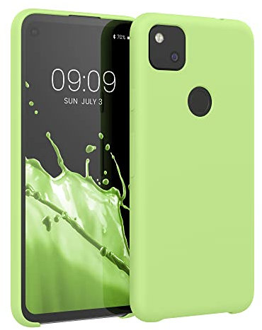 kwmobile Hülle kompatibel mit Google Pixel 4a Hülle - Silikon Handy Case - Handyhülle weiche Oberfläche - kabelloses Laden - Grüne Tomate