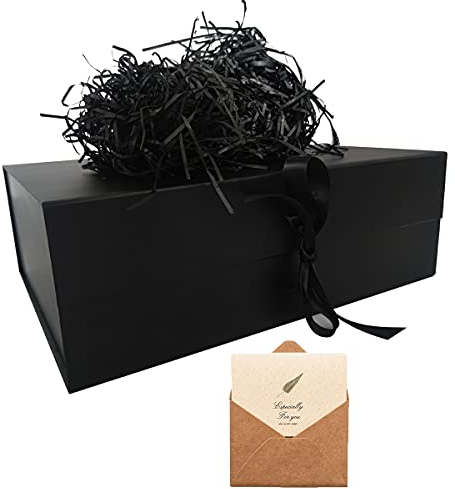 Schwarz Geschenkbox 33x26x11cm, Geschenkkarton mit Magnetisch Deckel und Schleife für Hochzeiten, Weihnachten, Geburtstage, Jubiläen Geschenkverpackung Box
