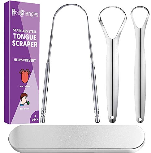 3 Kinds Tongue Scraper Gift Set,Stainless Steel Tongue Cleaners with Case Fresh Breath Restored Taste