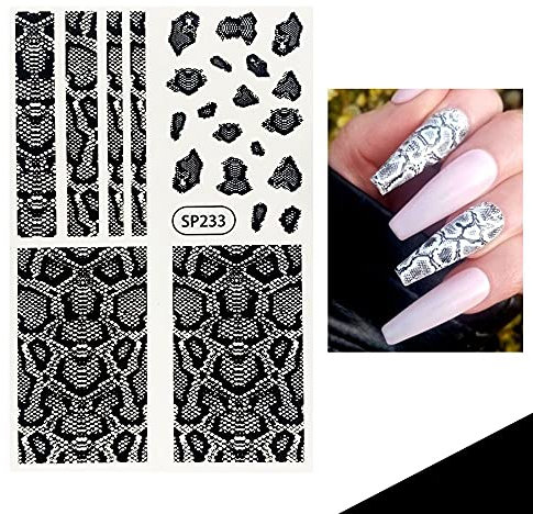 Slider Neon Green Black Self Adhesive Decals Wild Skin Design Snake Zebra Fluorescence Nail Art Stickers 3D(SP233,black)