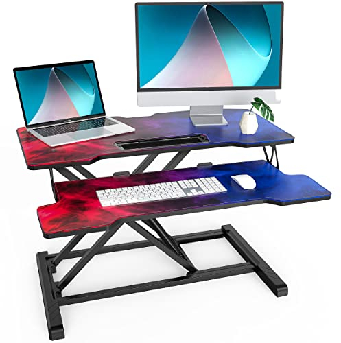 Fenge Stehpult mit Mauspads Höhenverstellbarer Schreibtischaufsatz mit Tastaturablage Steh-Sitz Schreibtisch mit Schreibunterlagen 82 x 40 cm