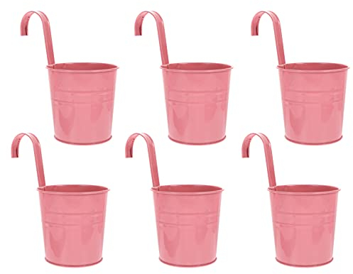 YARNOW 6st Hängender Blumeneimer Aus Zinn Hängende Pflanzgefäße Aus Metall Kräutertopf Vintage Hängepflanzgefäß Mit Geländer Aufhänger Schienenpflanzer Veranda Großer Blumentopf Der Zaun
