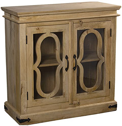 DRW Eingangsschrank mit 2 Türen aus Holz und Glas in Natur 90 x 40 x 90 cm, bunt, Grande