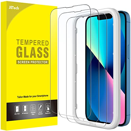 JETech Protector de Pantalla Cobertura Completo para iPhone 16e 2025, iPhone 13/13 Pro 6,1 Pulgadas, Cristal Vidrio Templado, con Marco de Instalación Fácil, HD Transparente, 3 Unidades