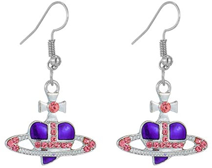 WCRAZYE Halskette mit Herz-Anhänger für Damen, Saturn-Planeten-Anhänger, Barock-Zirkonia, Liebe, Herz-Halskette, Strass, Saturn-Halskette, Valentinstagsschmuck, Zink, Zirkonia, Strass