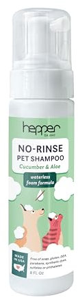 Hepper Waterless No Rinse Dry Shampoo for Dogs, Cats, and Other Pets. Dry Shampoo Foam in Only One Pump. No Rinse, No Bath, No Fuss —Just Brush. Dog/Cat Wash for The Difficult Dirty Pet