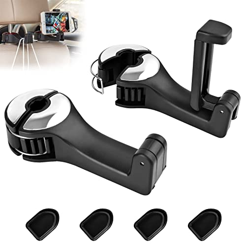 2 Stück Kopfstützenhalterung Auto Haken,2 in 1 Autositzhaken mit Handyhalterung 360° Versteckter Haken Drehbar Einstellbar Multifunktionaler Auto Haken Auto Kopfstütze Handyhalter