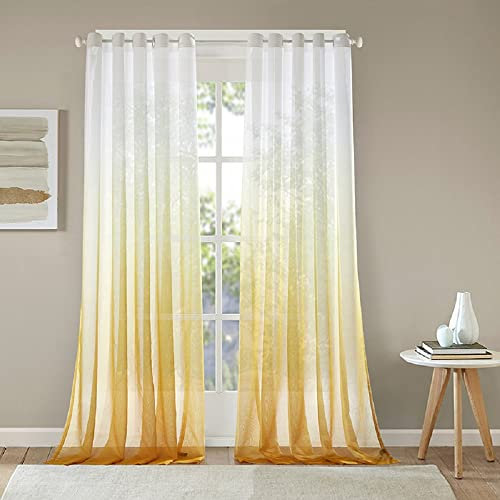 Lanqinglv Gardinen Vorhänge Transparent Farbverlauf Voile Sheer 2er Set Weiß Gelb Vorhang mit Ösen Ösenschals Dekoschal Fensterschal für Schlafzimmer Wohnzimmer 214x244cm (B x H)