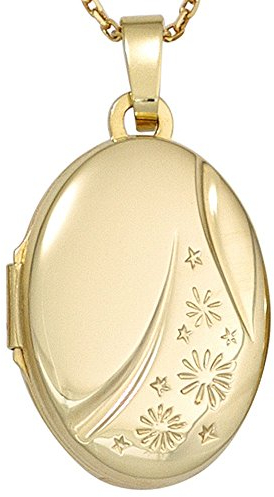 Medaillon Anhänger zum Öffnen Gravur Sternchen 585 Gold Gelbgold oval Amulett