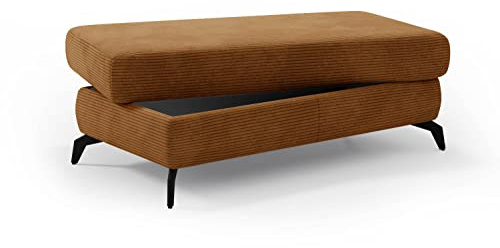 CAVADORE Stauraum-Hocker Bounce / Polsterhocker mit Staufach, Cord-Bezug und Metallfüßen in Mattschwarz / 121 x 45 x 67 / Breitcord, Gold-Gelb
