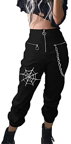 DINGJIUYAN Halloween Pant Women Cargo Harem Pants Side Pockets Black White Hip Hop Casual Male Female Joggers Trousers