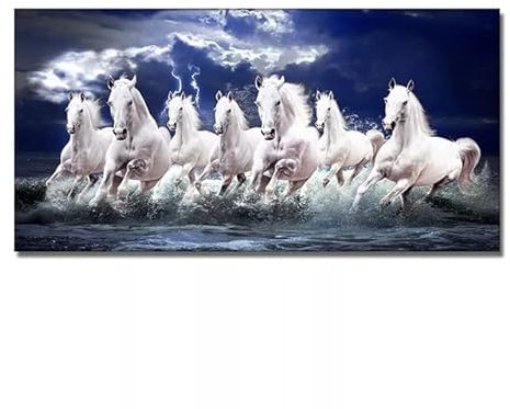 FAIRFOCUS Wandbilder Wohnzimmer Groß Dekorative Bilder Wohnzimmer Weißes laufendes Pferd Tiere Ölgemälde HD-Druck auf Leinwand Poster Wandkunst Bild für Wohnzimmer Sofa Dekor