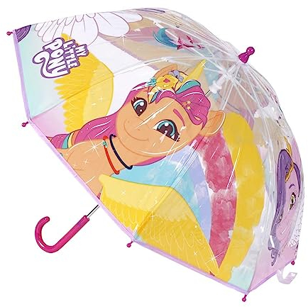 Parapluie Manuel My Little Pony pour Enfant - Transparent avec Poignée Rose - Ouverture Manuelle - Fabriqué en 100% POE avec Structure en Fibre de Verre - Produit Original Conçu en Espagne