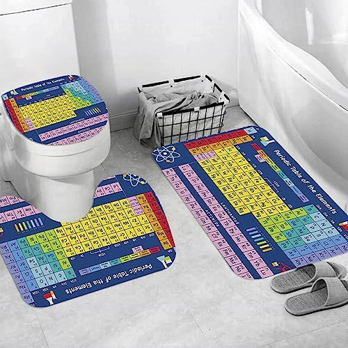 EKSED Badteppich 3 Stück Weiche saugfähige Badematten,Cartoon Periodensystem der Elemente Muster,rutschfeste Badematte Teppiche & Toilettendeckelabdeckung Set Waschbar