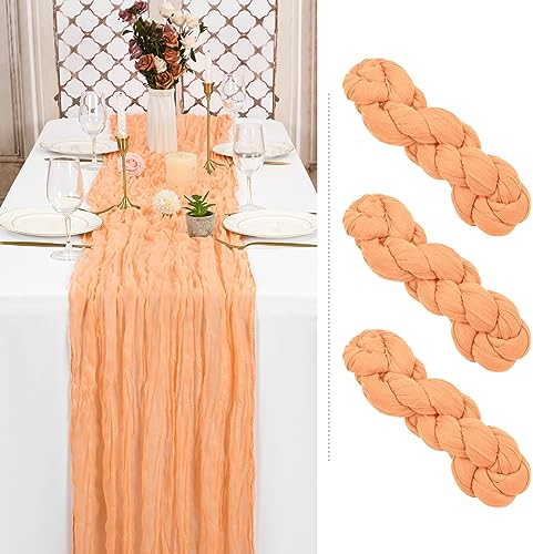 Showgeous 3 Stück Käsetuch Tischläufer Erröten, 90 x 300 cm Tischläufer Boho Style Rustikaler Seihtuch Gaze Stoff Tischdekoration für Vintage Hochzeit Geburtstage Babyparty Urlaub Party