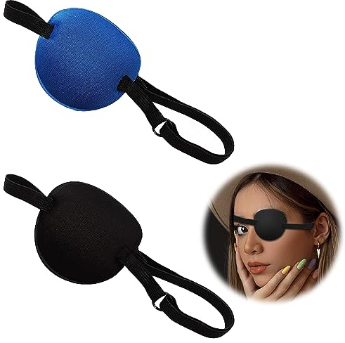 2 Stück Augenklappen,Augenklappe Strabismus Verstellbare,Augenklappen für Erwachsene und Teenager Bequeme Augenklappen,mit Schnalle für Erwachsene und Kinder,(Schwarz, Blau)