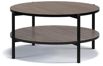 BETTSO - Couchtisch Rund - Sofatisch mit Metallgestell - Beistelltisch für Wohnzimmer Modern - Abmessungen 84x43x84cm - Dunkelbraun - mit Ablage