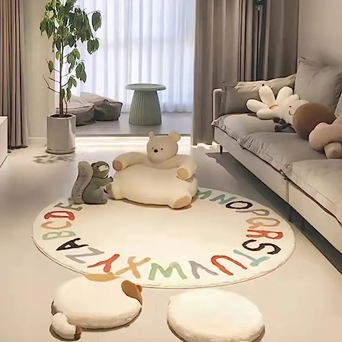UYWEGRFK Runder Kind Teppich Wohnzimmer Teppich Ø 70 cm Weiße, Bunte Cartoon-Buchstaben