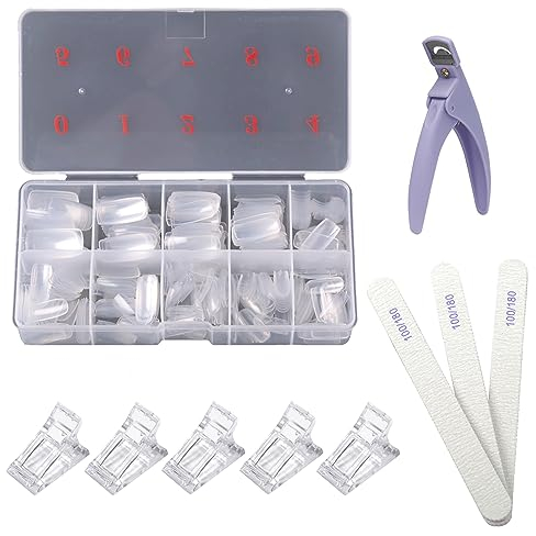 DALAETUS 509 Pièces Faux Ongles Capsules Kit, Acrylique Artificiel Capsules Ongles avec Limes à Ongles, Pinces à Ongles, Coupe-ongles pour Fille & Femme (Transparent)