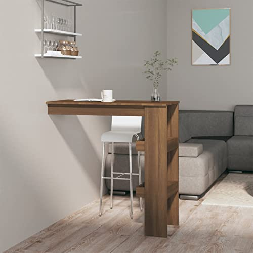 Homgoday Wand-Bartisch Küchentisch Esstisch Tresentisch Stehtisch Bartheke Küchentresen Küchentheke Beistelltisch für Wohnzimmer Esszimmer Küche Braun Eichen-Optik 102x45x103,5 cm Holzwerkstoff