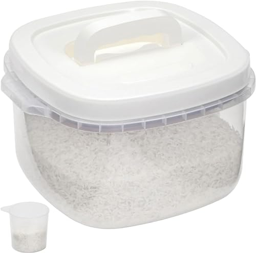 Greenfields Airtight Food Storage Container with Lid - Rice Storage with Measuring Cup - BPA Free Plastic Cereal Container - Kitchen, Worktop, Storage for Flour, Pet Food, Beans (5KG)