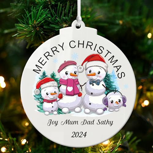 Personalised Christmas Tree Decorations Christmas Baubles Ornaments Custom Xmas Tree Bauble for Family 2025 Christmas Decorations Acrylic Xmas Decor(Round, Family of 4)