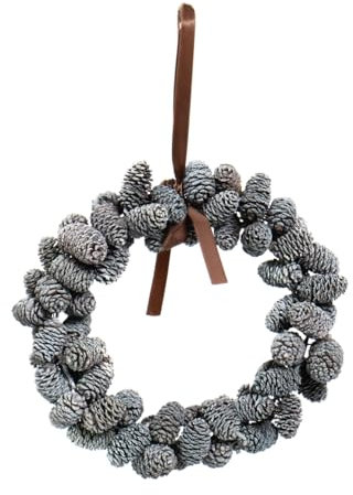 ZauberDeko Türkranz Wandkranz Pinienzapfen Weihnachten Natur Gefrostet Hängekranz Ø 19cm Deko