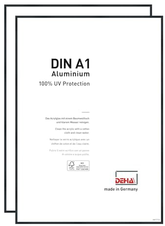 DEHA Design Bilderrahmen, 59,4 x 84,1 cm (A1) (2er Set), Aluminium, Schwarz matt, Posterrahmen zum Aufhängen im Hoch- & Querformat, bruchsicheres Kunstglas, Tribeca