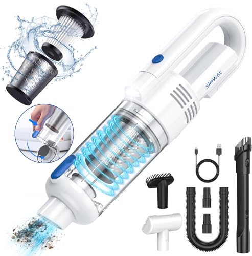 SIMWAL Aspirateur à Main, Aspirateur de Voiture sans Fil, 120W 9500PA Portable Aspirateur avec Lampe LED, Accessoires Divers, Sac de Stockage, pour Maison Voiture Table (Blanc)