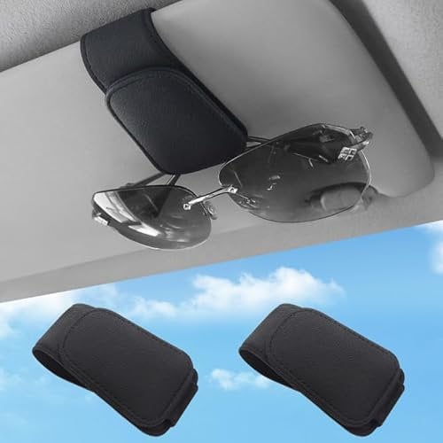 Sunglasses Holders for Car Visor,Car Magnetic Glasses Holder Leather Sunglasses Clip and Ticket Card Clip Suitable for Car Interior Visor and Different Size Eyeglasses. (Black/2)