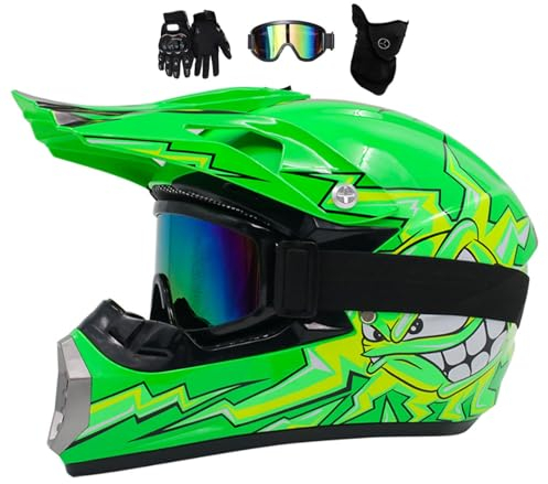 Casco infantil de motocross, casco de moto para niños, casco de moto de montaña, casco integral, casco de moto integral, casco de moto todoterreno con gafas de protección, guantes