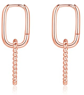 Bewenda 925 Sterling Silver Double Oval Hoop Earrings, Convertible Link for Women, Drop With Zircon, Small Paperclip Chain Hypoallergenic Sleeper