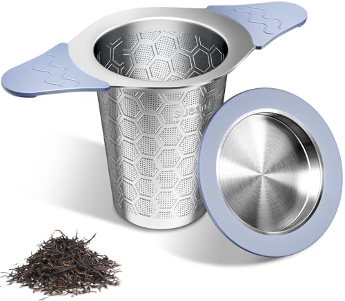Tea Strainer for Loose Tea, 304 Stainless Steel Tea Infuser Basket with Dual Silicone Handles & Lid, Tea Filter Fine Mesh, Tea Strainers for Loose Tea, Tea Diffusers for Loose Tea
