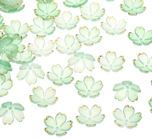 PATIKIL Abalorios Espaciadores Florales 50 Piezas Abalorios de Flores de Cerezo Acrílicos de 5 Pétalos Chapados en Oro para Joyas Y Manualidades DIY Degradado Verde