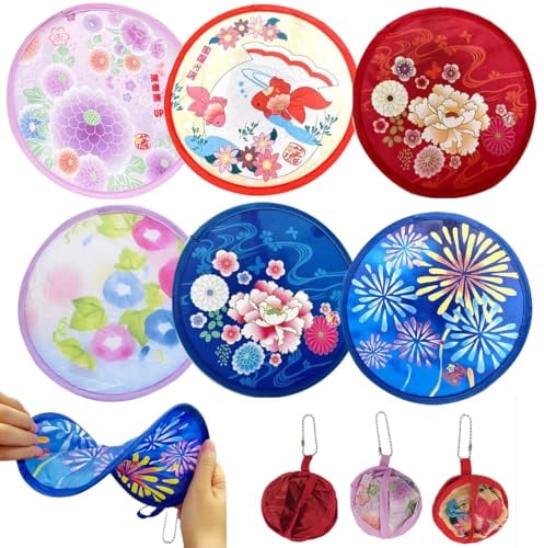 KOOKZ 6 Pieces Round Hand Fan Folding, Summer Folding Fan Fabric Foldable Fan, Portable Pop Up Fan Chinese Fan, Handheld Fan Folding Hand Fans for Wedding, Wall Decor Gifts