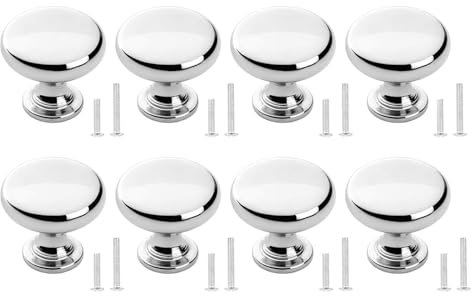 WNXBFO Cupboard Door Knobs Set of 8 - Cupboard Door Handles Polished Chrome Mushroom Handles with Screws 25mm, 30mm - Ideal for Cabinets, Wardrobes, Drawers, Cupboard Wardrobe Pulls Decoration