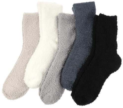 Abeillo 5 Paar Kuschelsocken Damen,Flauschige Socken aus Korallenfleece,Wintersocken Warme Elastizität Schlafsocken,Haussocken für Winter,Weihnachten(A)