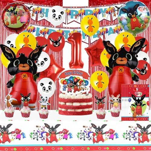 64pcs Set Compleanno Bunny - Palloncini, Topper Torta, Decorazione a Tema per Il Compleanno Dei Bambini (1 Anno)