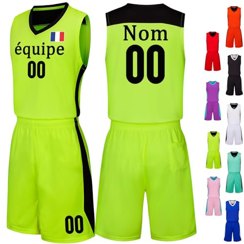 Maillot de Basket Personnalisé avec Nom Numéro Logo de L'équipe Personnalisables Tenue Basket pour Enfant Adulte Hommes Femmes