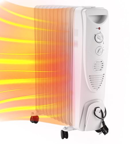 Daromigo Radiatore ad olio 2500 W, riscaldamento elettrico a risparmio energetico, con 11 nervature, 3 livelli di riscaldamento, termostato elettrico, protezione da surriscaldamento, funzione di