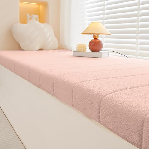 Bankauflage 140x45,6cm Dicke Teddyfleece Rutschfeste Sitzkissen Bank mit Reißverschluss,Waschbar Sitzauflage Bank Sitzpolster Bankkissen für Fensterbank Innen Schuhwechselhocker Gartenbank,Rosa