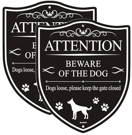 Andchi 2pcs Beware of Dog Signs Warning Safety Signage on the Door Yard Sign Dog Sign, Aluminium Durable Sign (Black, 246 * 296mm)