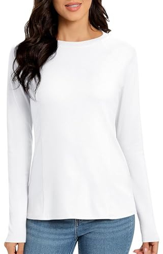 Jiuday Thermoshirt Damen Langarm Thermo Oberteil | Fleece Pullover Gefüttert Rundhalsausschnitt And V Ausschnitt Slim Fit für Haus Sport Skifahren Alltag Unterwegs Hause
