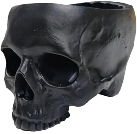 Pluuttiem Décoration de jardin extérieur Halloween tête de mort décoration succulente pot de fleurs gothique décoration d'intérieur noir